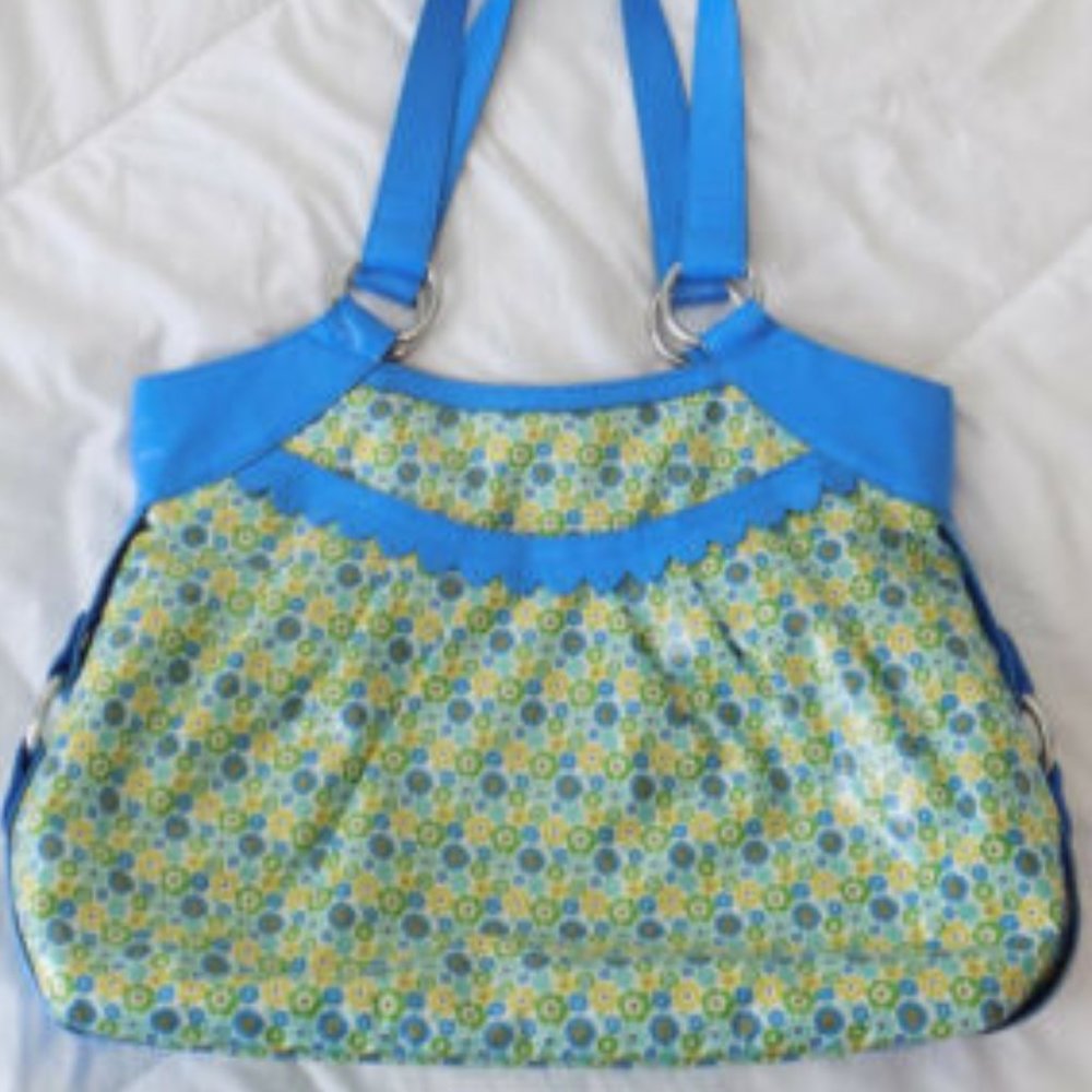 Vera Bradley Frill Glossy Floral Blue Yellow English Meadow Tote Handbag
